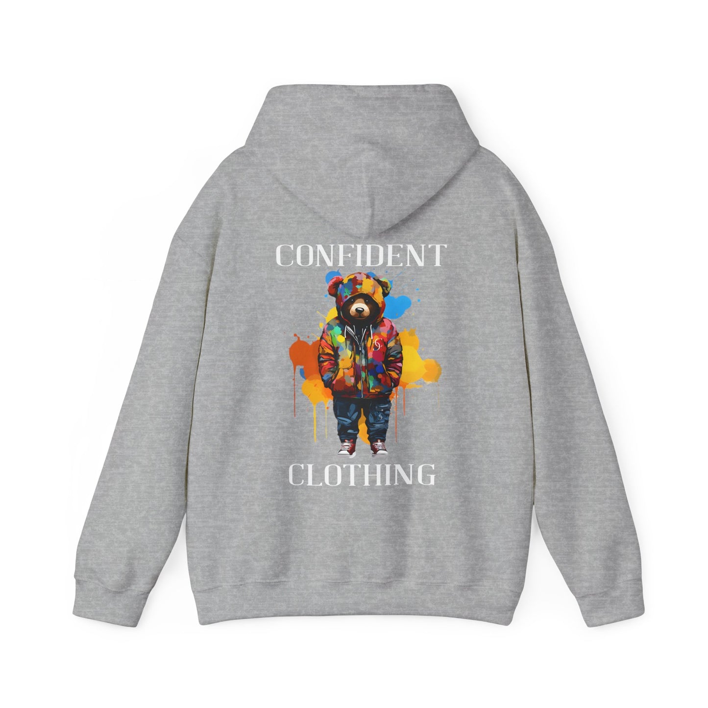 (Unisex) Confident Clothing Luxury Hooded Sweatshirt Urban Bear Collection (Stand on Business Bear white logo)