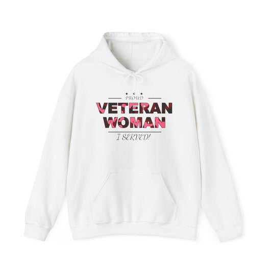 Proud Veteran Woman White Hoodie (pink logo)