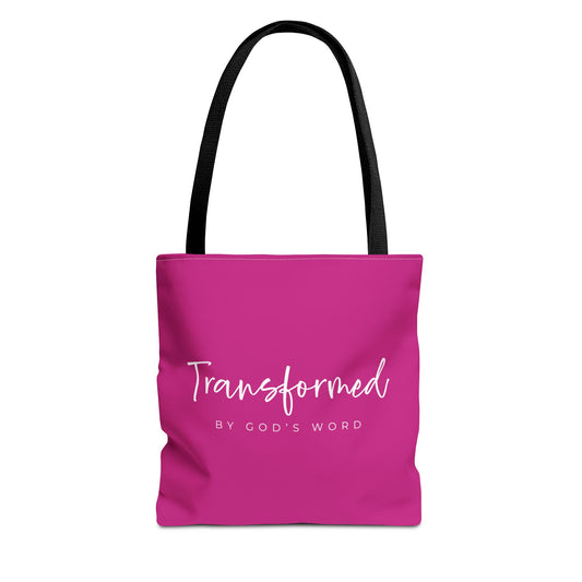 (tote bags) Transformed by Gods Word (pink)