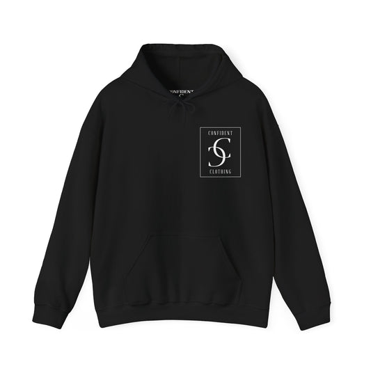 cc (Unisex) multi-color Confident Clothing Luxury Hooded Sweatshirt (frame white logo on back nc)