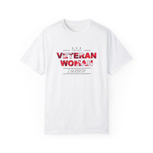 Proud Veteran Woman I Served white-t-shirt (red logo)