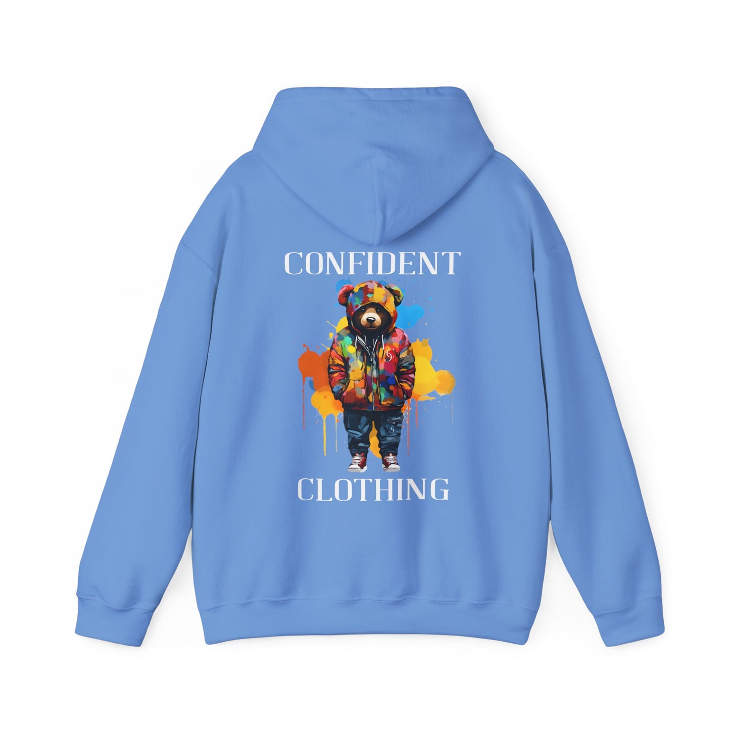 (Unisex) Confident Clothing Luxury Hooded Sweatshirt Urban Bear Collection (Stand on Business Bear white logo)