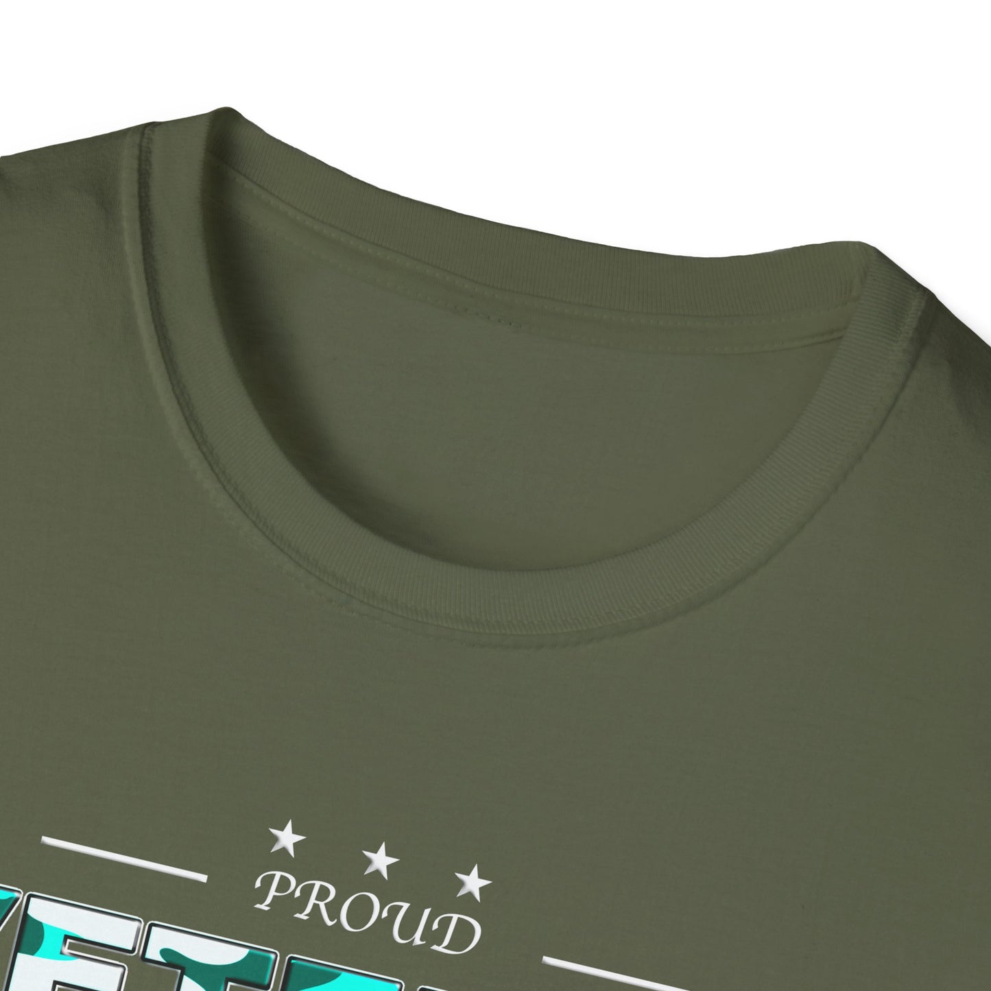 Proud Veteran Woman I served Unisex Softstyle T-Shirt (turquoise camoflauge logo)