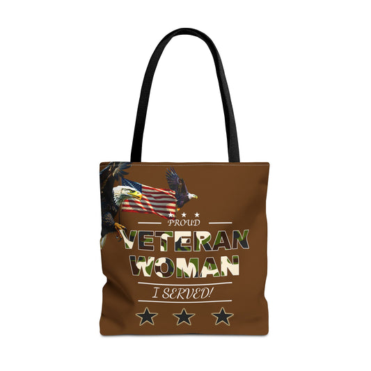 Proud Veteran Woman Tote Bag (Brown)