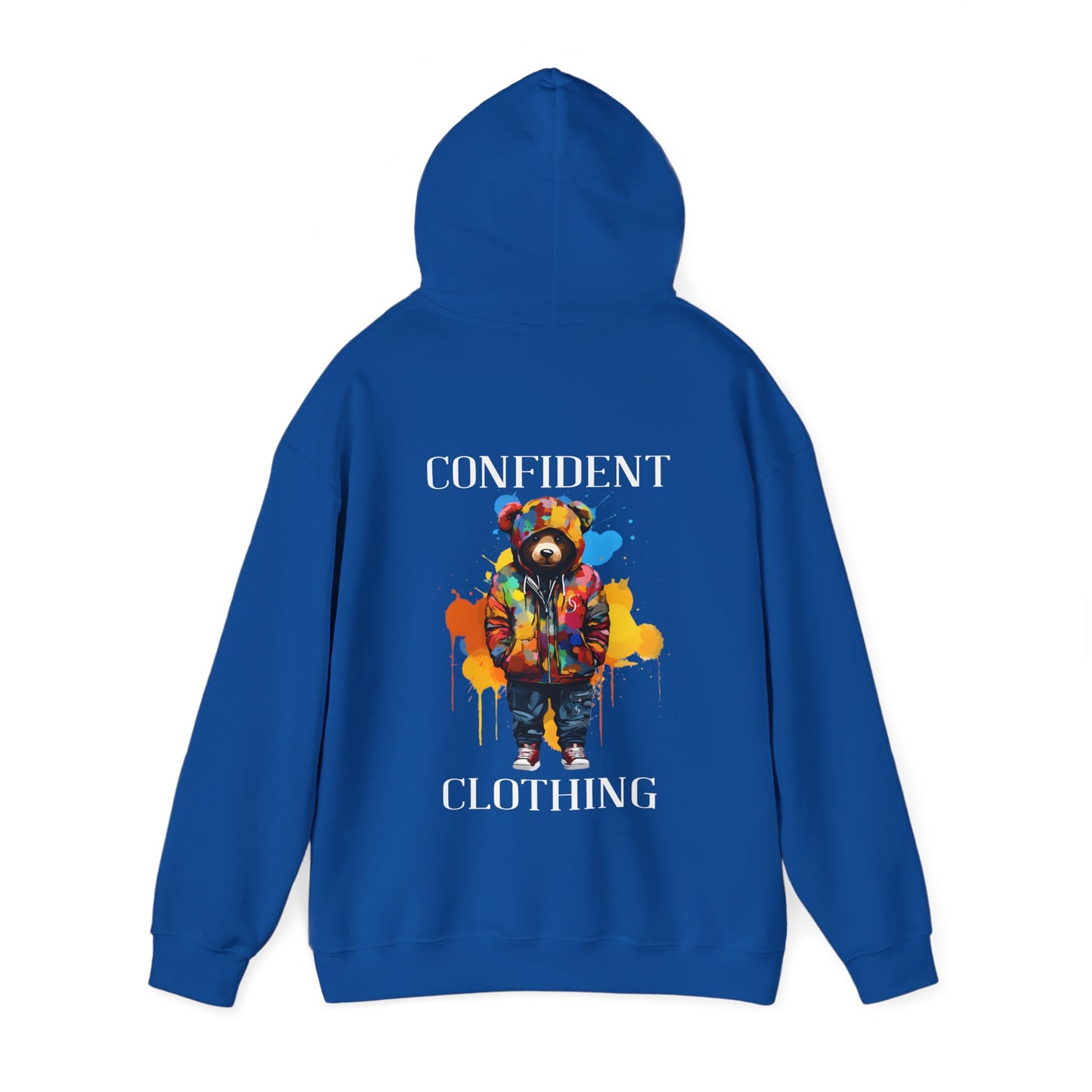 (Unisex) Confident Clothing Luxury Hooded Sweatshirt Urban Bear Collection (Stand on Business Bear white logo)