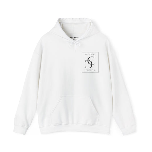 cc (Unisex) multi-color Confident Clothing Luxury Hooded Sweatshirt (frame white logo on back nc)