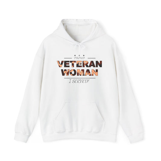 Proud Veteran Woman White Hoodie (peach logo)