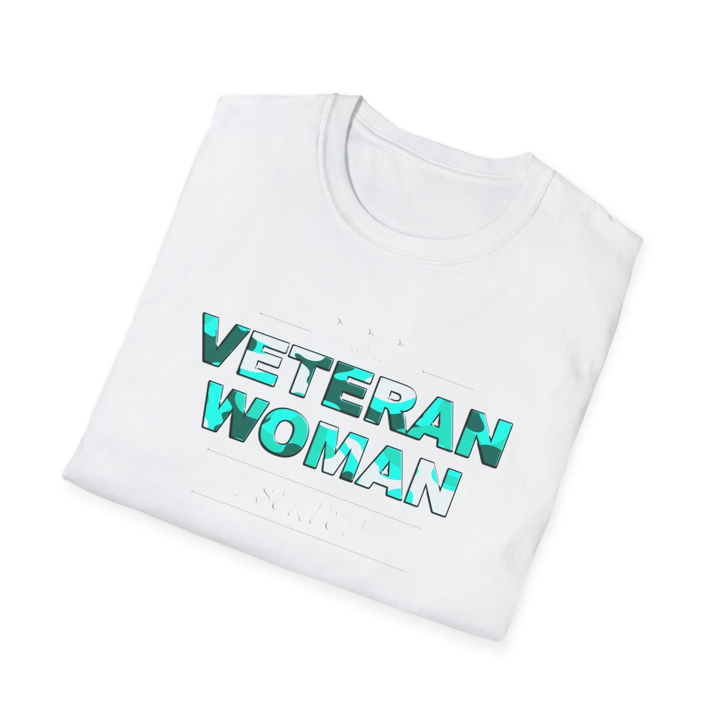 Proud Veteran Woman I served Unisex Softstyle T-Shirt (turquoise camoflauge logo)