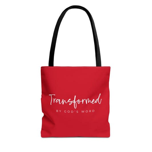 (tote bags) Transformed by Gods Word (dark red)