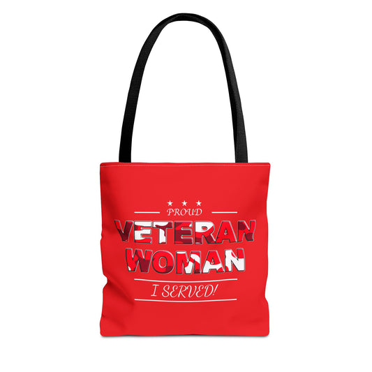 Proud Veteran Woman I Served Tote Bag (red)