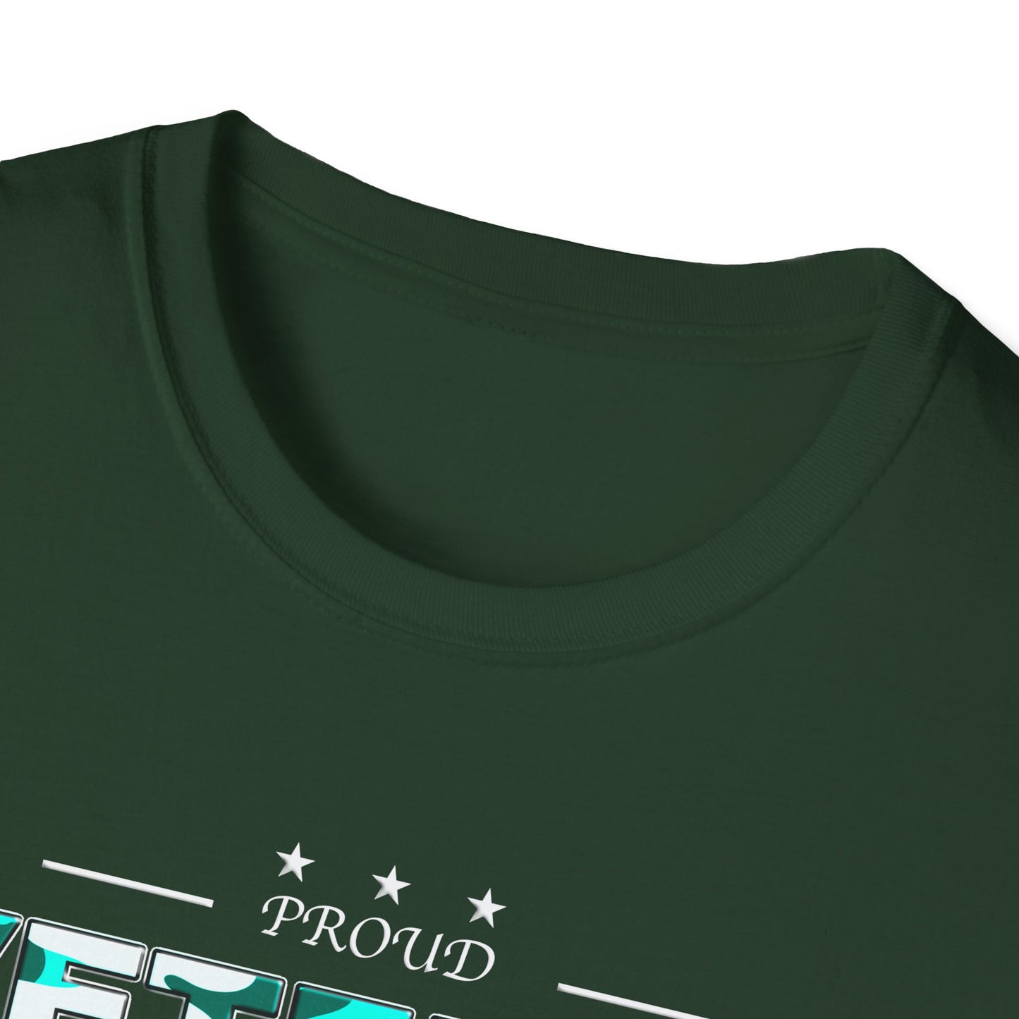 Proud Veteran Woman I served Unisex Softstyle T-Shirt (turquoise camoflauge logo)