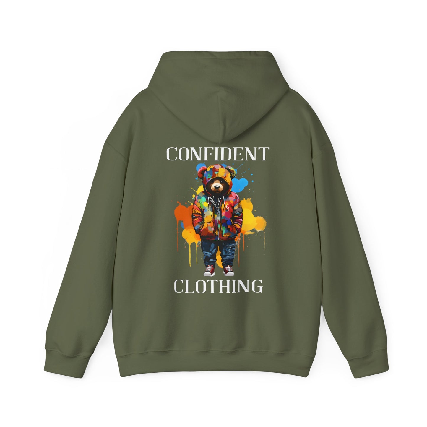 (Unisex) Confident Clothing Luxury Hooded Sweatshirt Urban Bear Collection (Stand on Business Bear white logo)